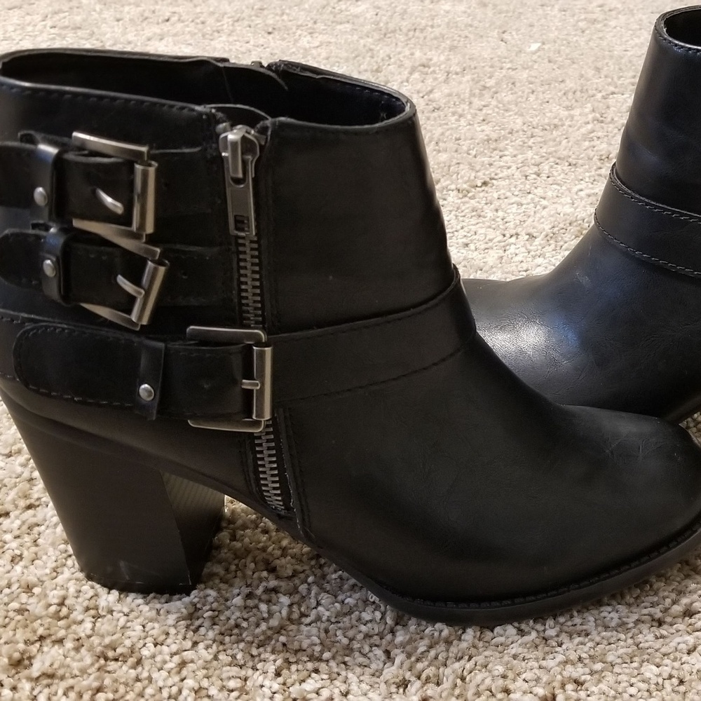 Black Sugar Short Heel Boots with Buckles